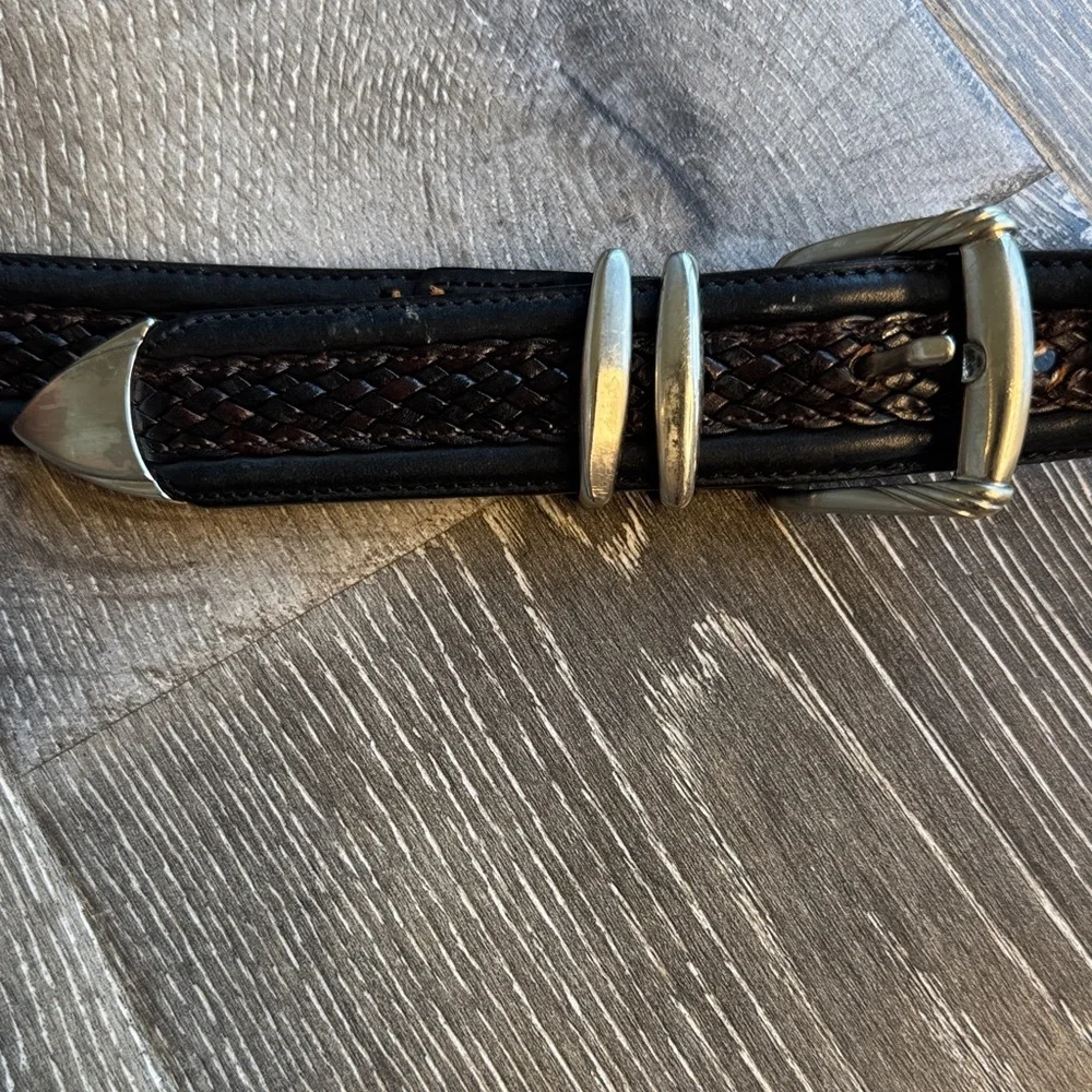 Tommy Bahama Two-Tone Braided Leather Belt in Black and Brown 0436